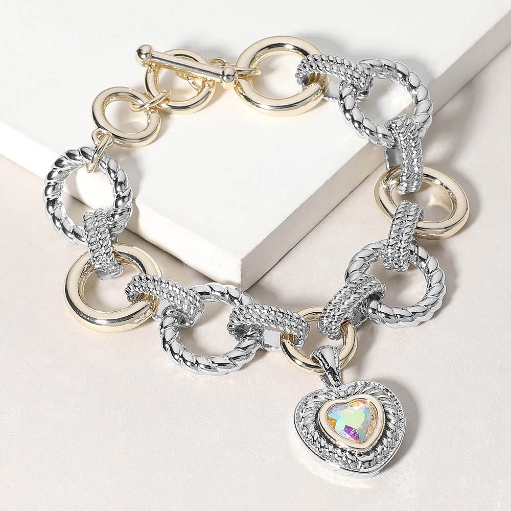 2-Tone Gold & Silver Charm Toggle Bracelet